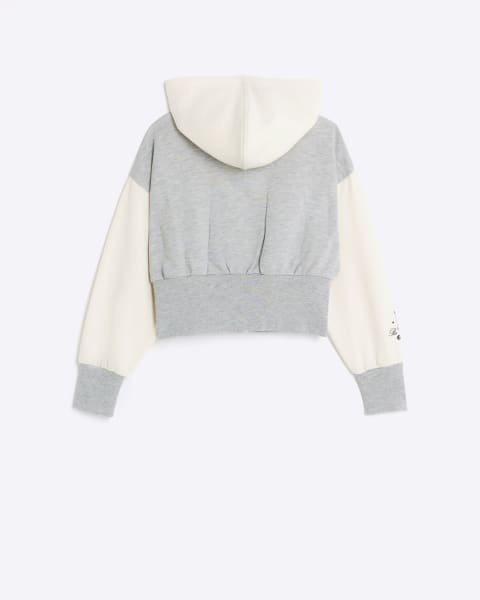 Girls grey colour block zip hoodie