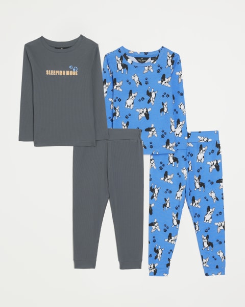 Mini boys blue Frenchie pyjama 2 pack set
