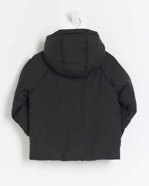 Mini boys black hooded puffer coat
