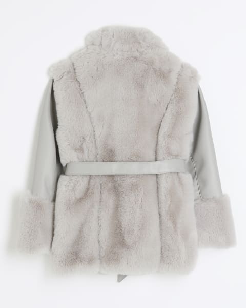 Girls grey faux fur faux leather coat