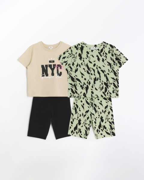 Girls khaki t-shirt and cyclist shorts 2 pack