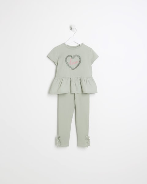 Mini girls Khaki t-shirt and leggings Set