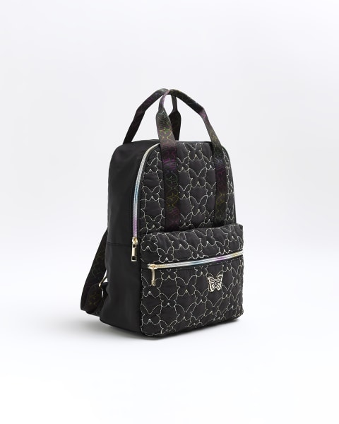 Girls black nylon butterfly backpack