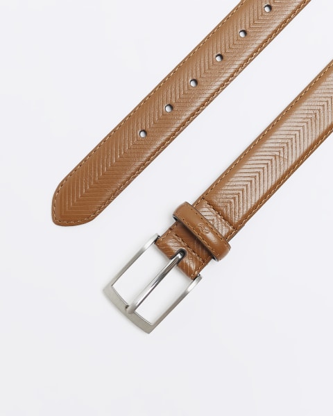 Boys brown herringbone design belt