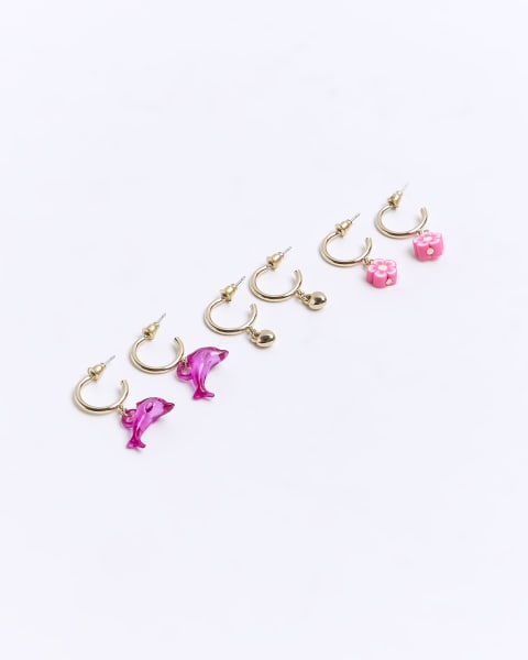Girls gold coloured flower earrings 9 pack