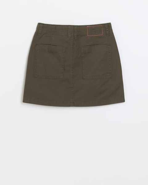 Girls Khaki A Line Cargo Skirt