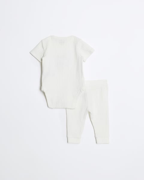 Baby white rib bodysuit and leggings set