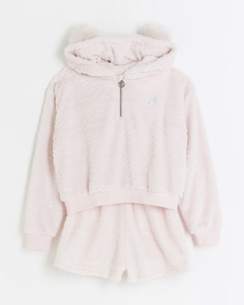Girls pink cosy hoodie and shorts set