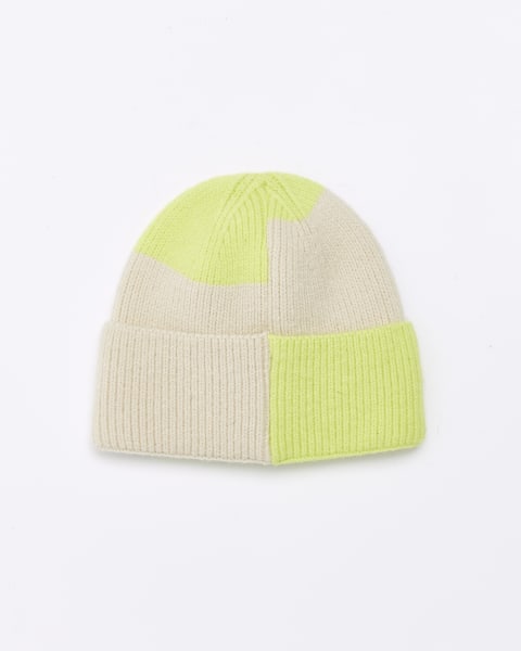 Boys lime green colour block beanie
