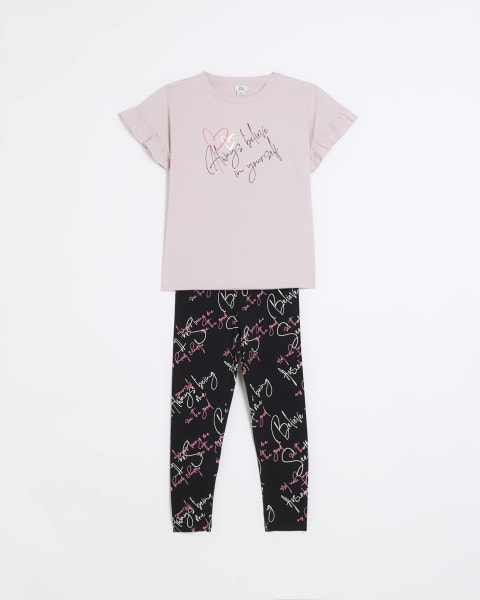 Girls pink frill t-shirt and leggings set