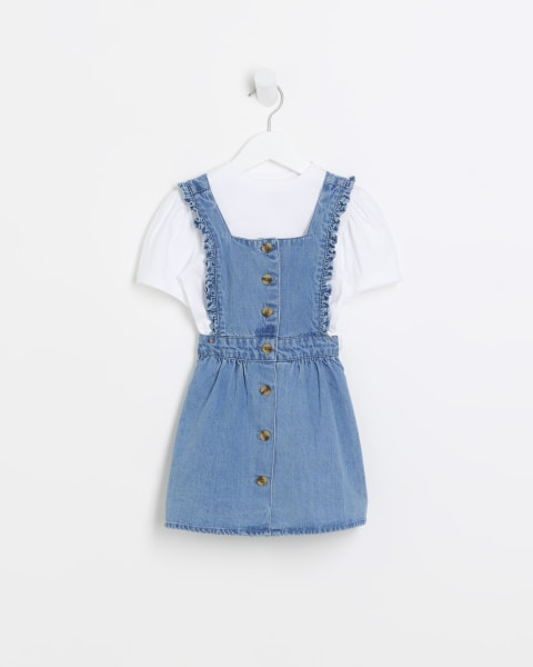 Mini girls blue pinafore dress set