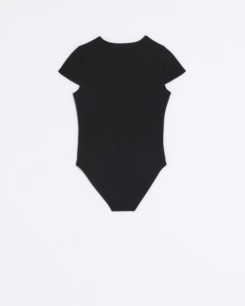 Girls black scoop neck bodysuit