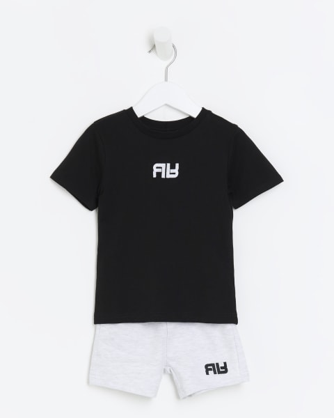 Mini boys black embroidered t-shirt set