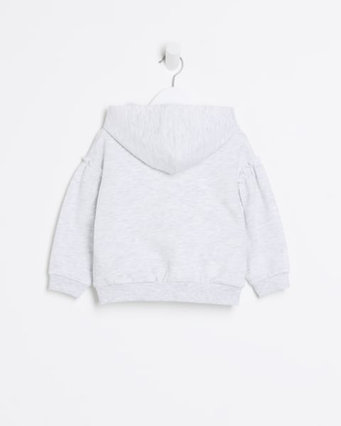 Mini girls grey marl puff sleeve hoodie