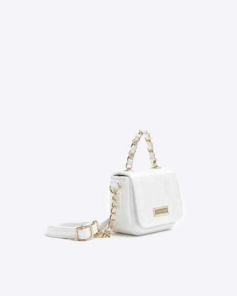 Girls white iridescent quilted cross body bag