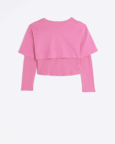 Girls pink embroidered 2 in 1 top