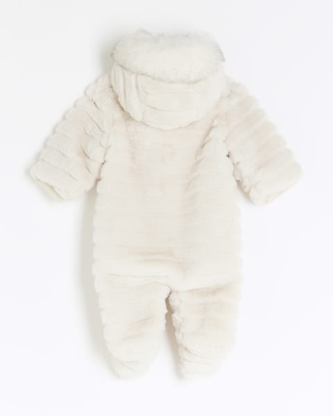Baby girls cream faux fur all in one