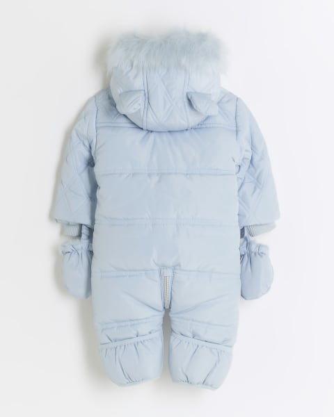 Baby boys Blue Quilted hooded Snowsuit