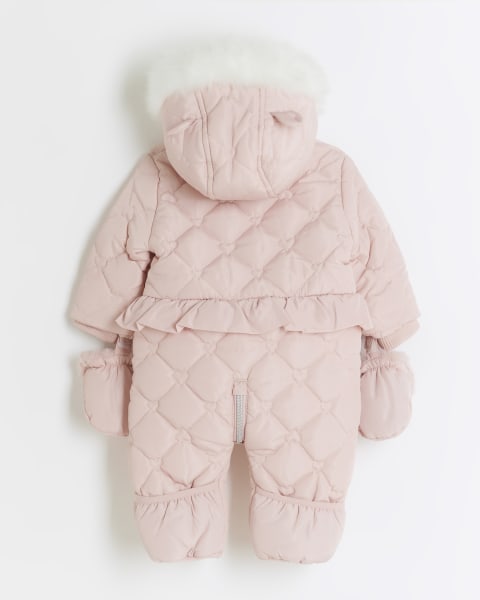 Baby girls Pink Peplum Quilted Snowsuit