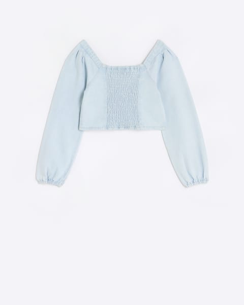 Girls Blue embellished denim corset blouse