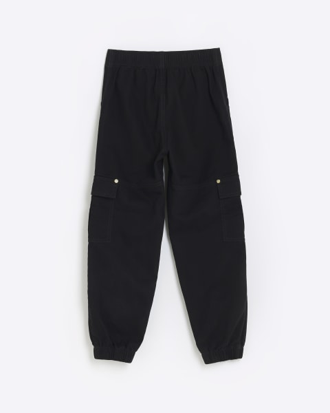 Girls black cargo pocket trousers