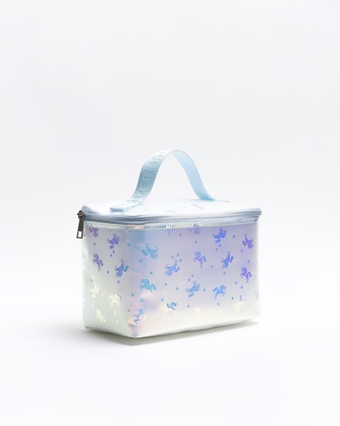 Girls blue iridescent unicorn lunchbox