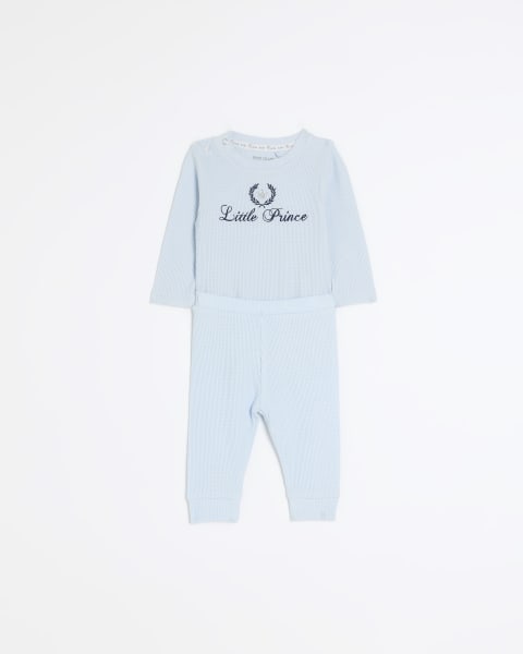 Baby boys blue waffle top and trousers set