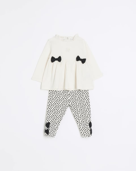 Baby girls cream bow top and leggings set