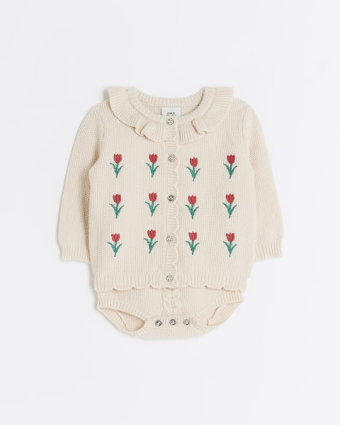 Baby girls ecru tulip cardi knitted outfit