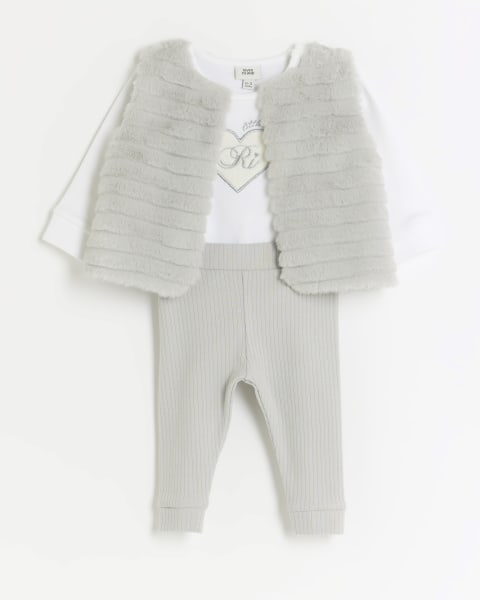Baby girls grey faux fur gilet set
