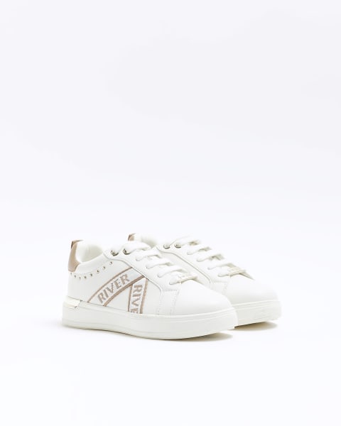Girls white studded trainers