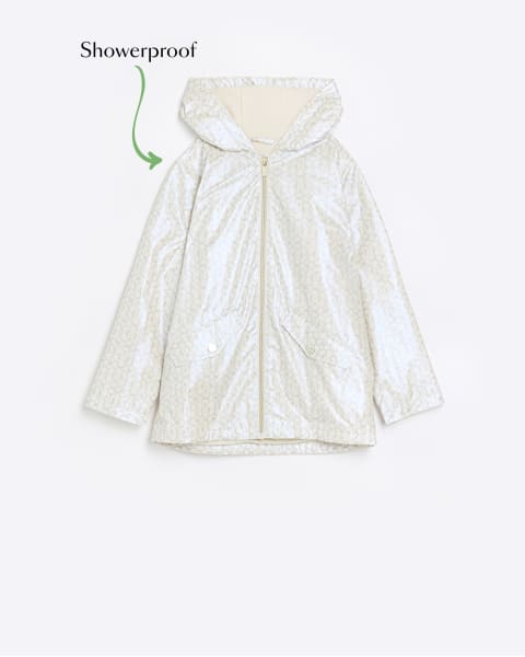 Girls white floral monogram rain coat