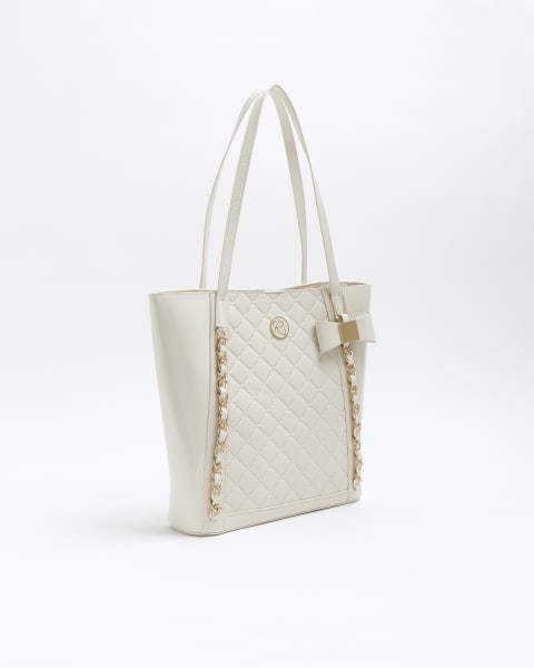 Girls cream quilted chain detail shopper bag