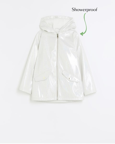 Girls white glitter hooded rain coat