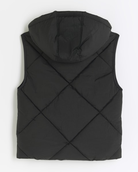 Boys black quilted hooded gilet