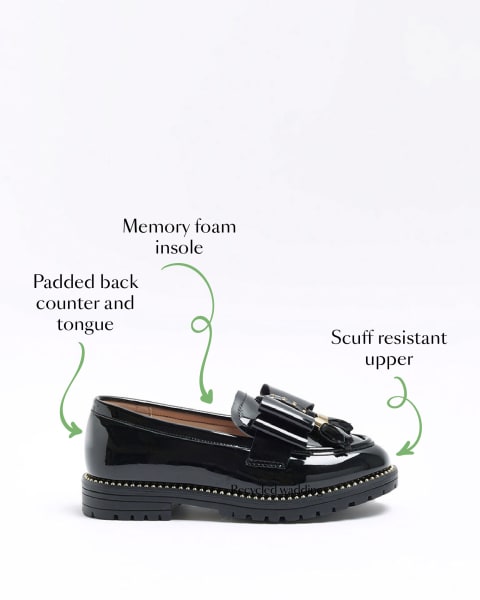 Girls black wide fit bow chunky loafers