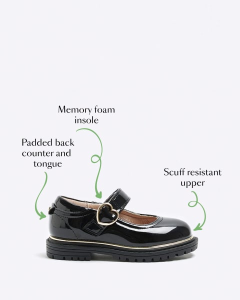 Mini girls black heart buckle mary jane shoes