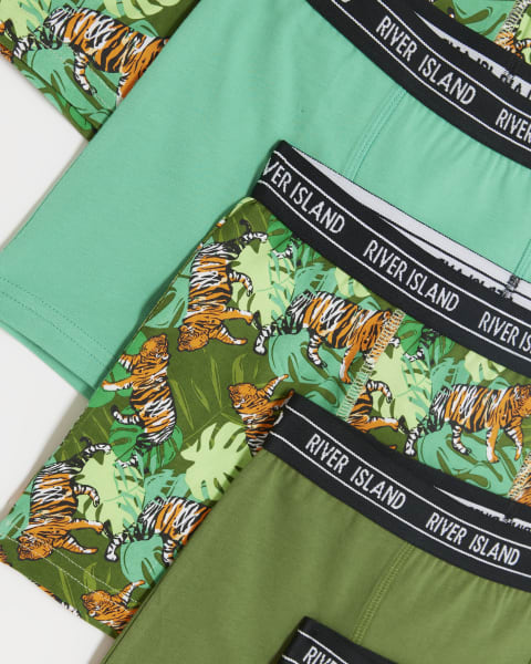 Boys green tiger print boxers 5 pack
