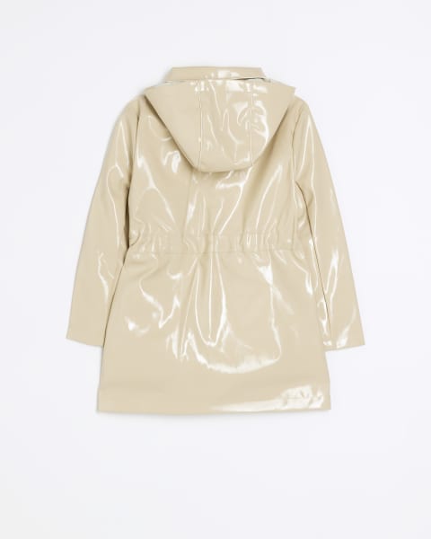 Girls beige hooded trench jacket
