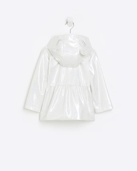 Mini girls white iridescent raincoat