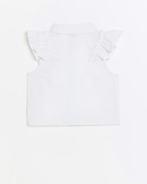 Girls white poplin frill detail blouse