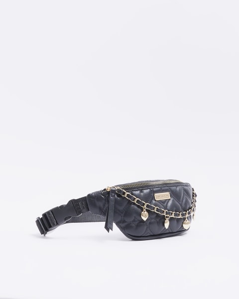 Girls black quilted Chain Bum Bag