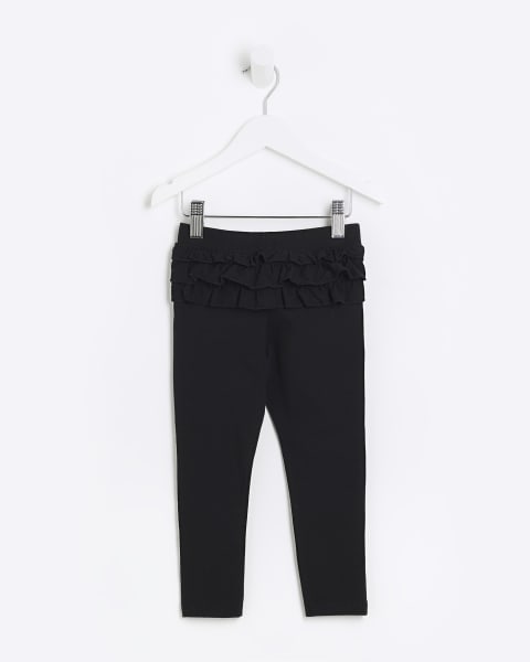 Mini Girls Black Ruffle Leggings