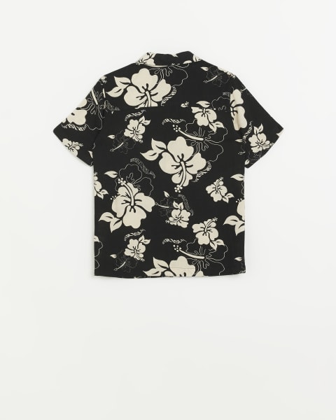 Boys black floral short sleeve shirt