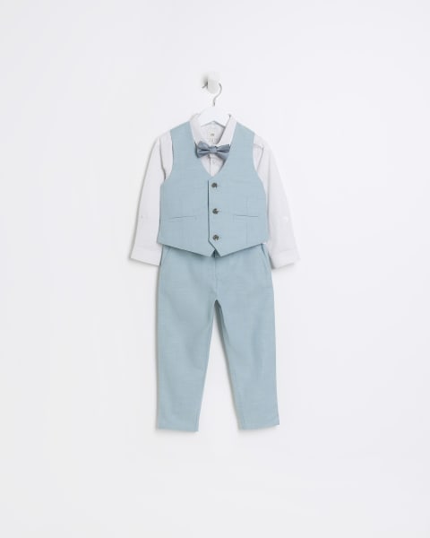 Mini boys blue tailored 4 piece suit set
