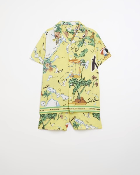 Boys yellow miami print shirt and shorts set