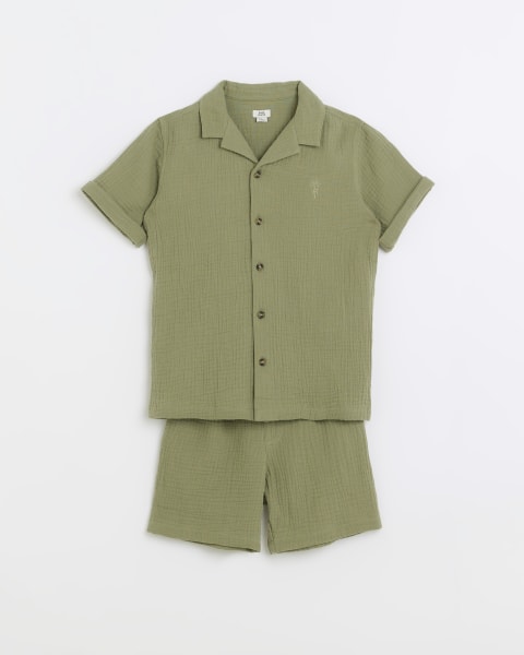 Boys green textured top and shorts set