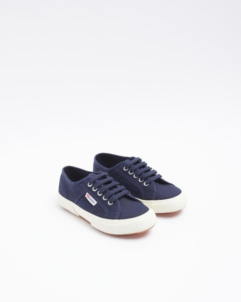 Girls navy Superga lace up canvas trainers