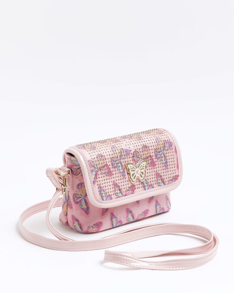 Girls pink butterfly cross body satchel bag