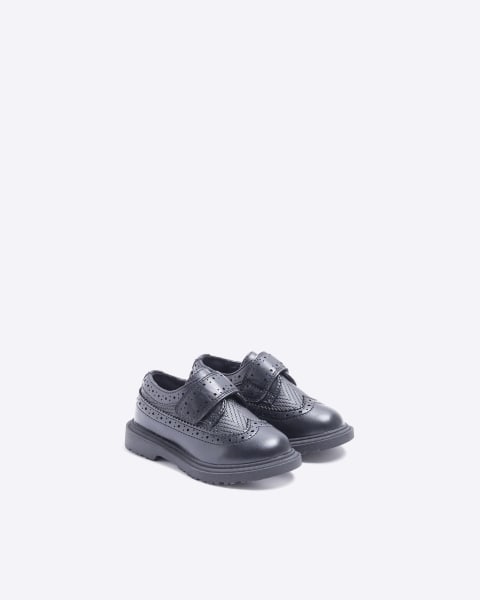 Mini boys black velcro brogue shoes